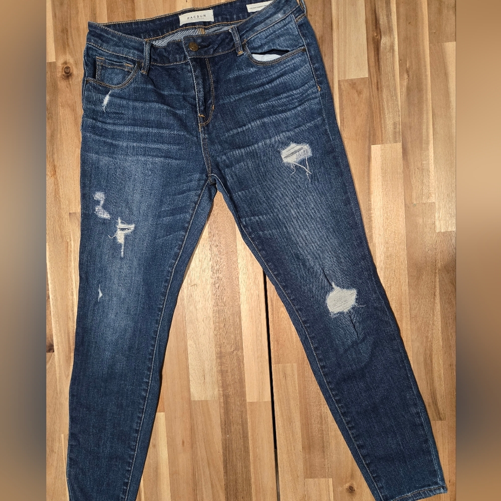 PacSun Blue Skinny Jeans with Distressed Details
